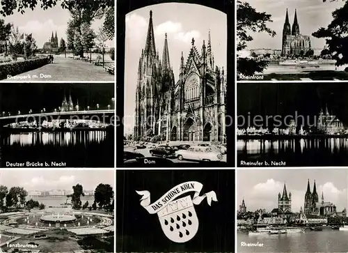 AK / Ansichtskarte Koeln Rhein Rheinpark mit Dom Deutzer Bruecke Tanzbrunnen Rheinufer Kat. Koeln