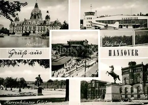 AK / Ansichtskarte Hannover Rathaus Herrenhaeuser Gaerten Statue Cafe Kroepcke Flughafen Technische Hochschule Denkmal Kat. Hannover