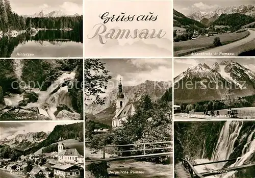 AK / Ansichtskarte Ramsau Berchtesgaden Hintersee Alpenstrasse Zauberwald Reiteralpe Bergkirche Hochkalter Wimbachklamm Alpen Kat. Ramsau b.Berchtesgaden