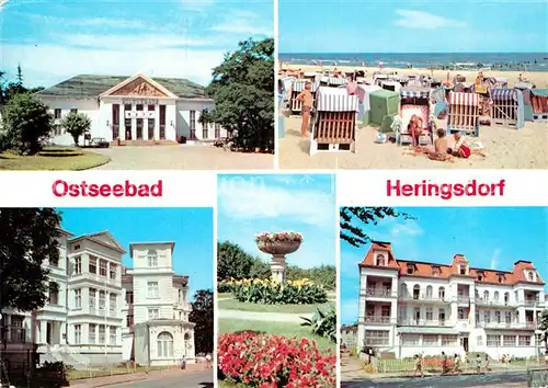 AK / Ansichtskarte Heringsdorf Ostseebad Usedom Kulturhaus Strand FDGB Erholungsheime Einheit und Carmara M Balla und Giuseppe di Vittorio Kuranlagen  Kat. Heringsdorf