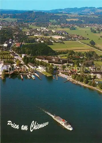 AK / Ansichtskarte Prien Chiemsee Fliegeraufnahme Dampferhafen Schiffsanlegestelle Prien Stock  Kat. Prien a.Chiemsee