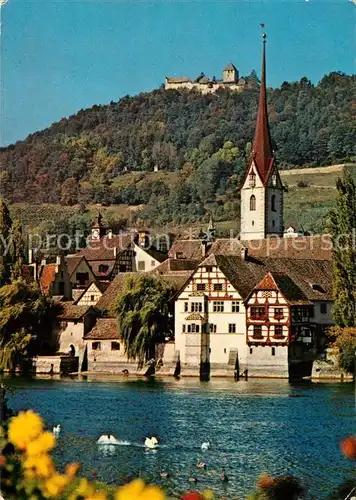 AK / Ansichtskarte Stein Rhein Blick ueber den Fluss Kirchturm Burg Hohenklingen Kat. Stein Rhein