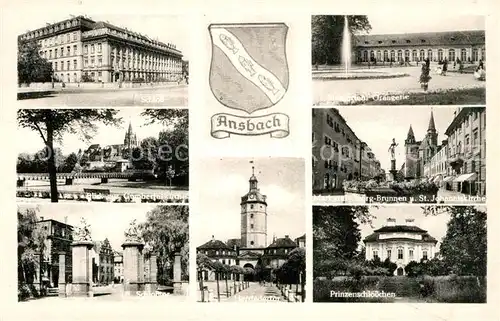 AK / Ansichtskarte Ansbach Mittelfranken Schloss Gumbertuskirche MarkgraenBrunnen Johanniskirche Kat. Ansbach