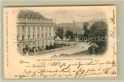 AK / Ansichtskarte Ansbach Mittelfranken Schloss Prinzenschloesschen Platen Denkmal Kat. Ansbach