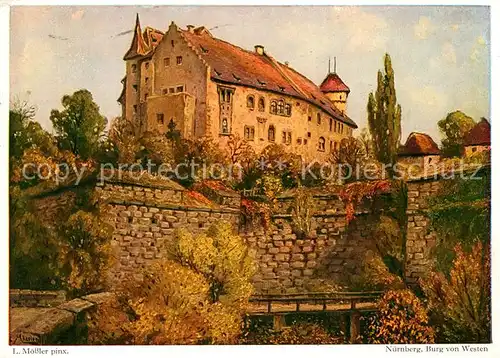 AK / Ansichtskarte Nuernberg Burg von Westen nach Originalgemaelde von Ludwig Moessler Kuenstlerkarte Kat. Nuernberg