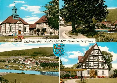 AK / Ansichtskarte Gieselwerder Rathaus Kirche Campingplatz Kat. Oberweser