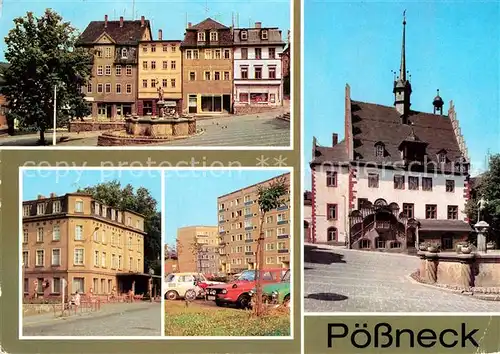 AK / Ansichtskarte Poessneck Markt Mauritiusbrunnen HO Hotel Posthirsch Neubauviertel Rathaus Kat. Poessneck