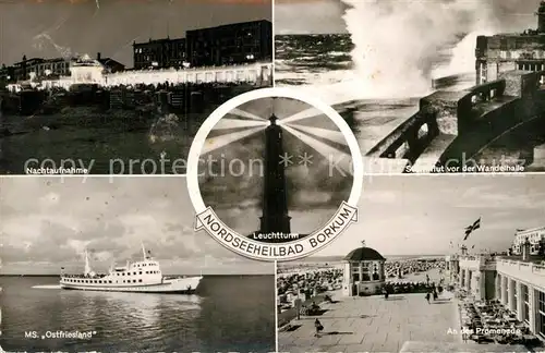 AK / Ansichtskarte Borkum Nordseebad Nachtansicht Personenschiff Ostfriesland Promenade Sturmflut Leuchtturm  Kat. Borkum