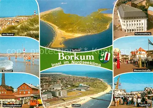 AK / Ansichtskarte Borkum Nordseebad Fliegeraufnahme Strand Inselbahnhof Bismarckstrasse Kurverwaltung  Kat. Borkum