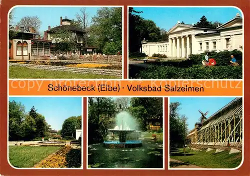 AK / Ansichtskarte Bad Salzelmen HO Gaststaette Kurpark Lindenbad Schwanenteich Brunnen Gradierwerk Technisches Denkmal Kat. Schoenebeck