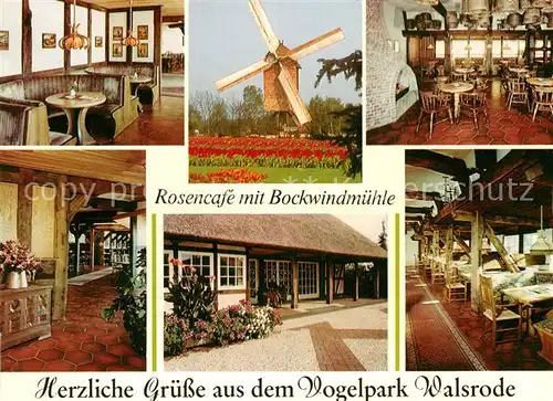 AK / Ansichtskarte Walsrode Lueneburger Heide Vogelpark Walsrode Rosencafe mit Bockwindmuehle Gastraeume Kat. Walsrode