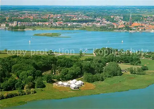 AK / Ansichtskarte Schleswig Schlei Fliegeraufnahme Blick vom Haddebyer Noor Wikinger Museum Haithabu Kat. Erfde