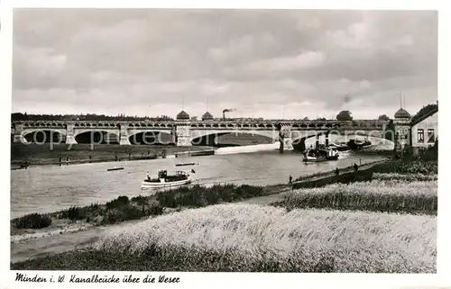 AK / Ansichtskarte Minden Westfalen Kanalbruecke ueber die Weser Binnenschifffahrt Kat. Minden