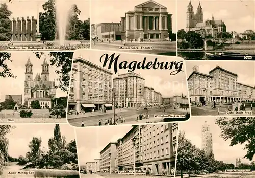 AK / Ansichtskarte Magdeburg Pferdetor im Kulturpark Rotehorn Dom Cafe Stadt Prag Ausstellungsturm Karl Marx Strasse Kat. Magdeburg