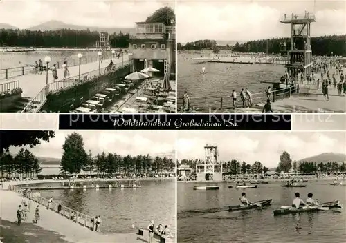 AK / Ansichtskarte Grossschoenau Sachsen Waldstrandbad Sprungturm Rudern Wassersport Kat. Grossschoenau Sachsen