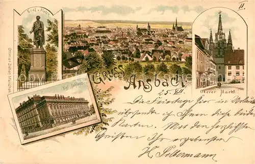 AK / Ansichtskarte Ansbach Mittelfranken Graf Platen Schloss Oberer Markt Panorama Kat. Ansbach