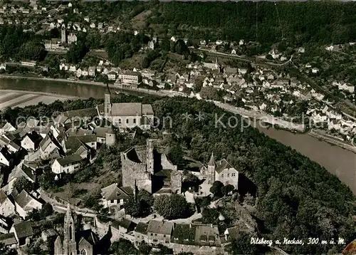 AK / Ansichtskarte Dilsberg Neckar Burgruine Kirche Fliegeraufnahme