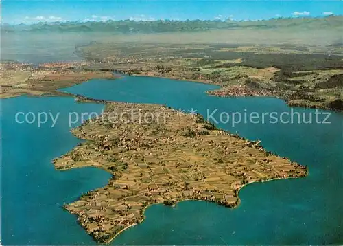 AK / Ansichtskarte Insel Reichenau mit Alpenkette Fliegeraufnahme Kat. Reichenau Bodensee