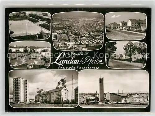 AK / Ansichtskarte Landau Pfalz Freibad Fliegeraufnahme Kirche Hochhaus  Kat. Landau in der Pfalz