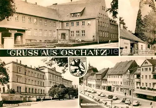 AK / Ansichtskarte Oschatz Postamt Polytechnische Oberschule Ernst Thaelmann Strasse Stadtwachturm Heimatmuseum Kat. Oschatz