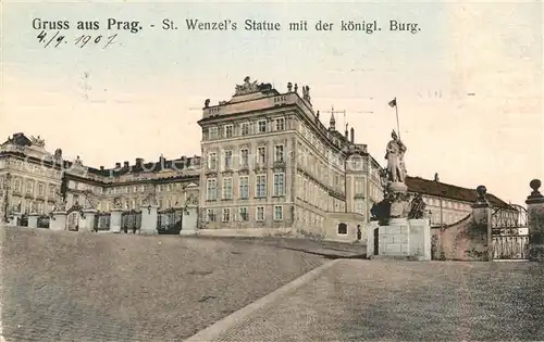 AK / Ansichtskarte Prag Prahy Prague St Wenzels Statue mit der kgl Burg Kat. Praha