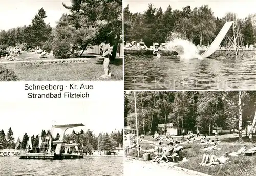 AK / Ansichtskarte Schneeberg Erzgebirge Strandbad Filzteich Rutschbahn Sprungturm Liegewiese Kat. Schneeberg