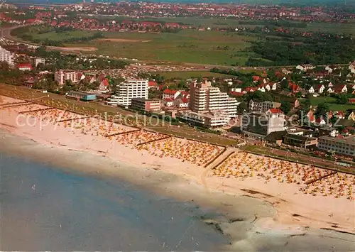 AK / Ansichtskarte Cuxhaven Duhnen Nordseebad Fliegeraufnahme mit Strand