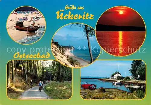 AK / Ansichtskarte ueckeritz Usedom Strand Fahrradtour Hafen Kueste Abendstimmung am Meer Kat. ueckeritz Usedom