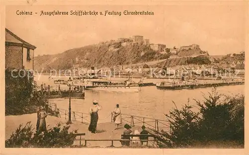 AK / Ansichtskarte Koblenz Rhein Festung Ehrenbreitstein Schiffsbruecke Personendampfer Kat. Koblenz