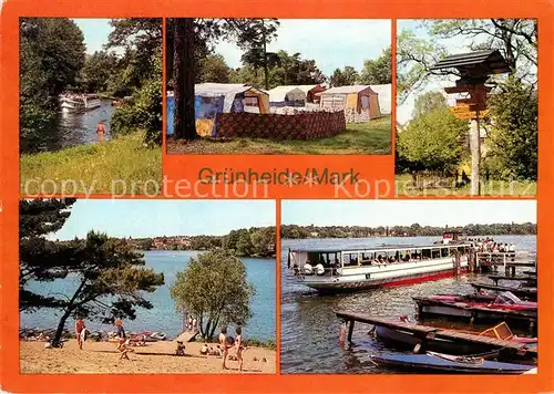 AK / Ansichtskarte Gruenheide Mark Loecknitz Camping Peetzsee Wandwegweiser Werlsee Bootsanleger Ausflugsdampfer Kat. Gruenheide Mark