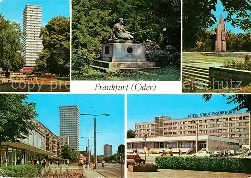 AK / Ansichtskarte Frankfurt Oder Hochhaus Platz der Republik Heinrich von Kleist Denkmal Sowjetisches Ehrenmal Oderallee Karl Marx Strasse Kat. Frankfurt Oder