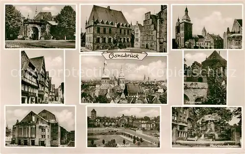 AK / Ansichtskarte Osnabrueck Hegertor Rathaus Dom Bierstrasse Total Vitischanze Theater Bahnhof Haarmannsbrunnen Kat. Osnabrueck