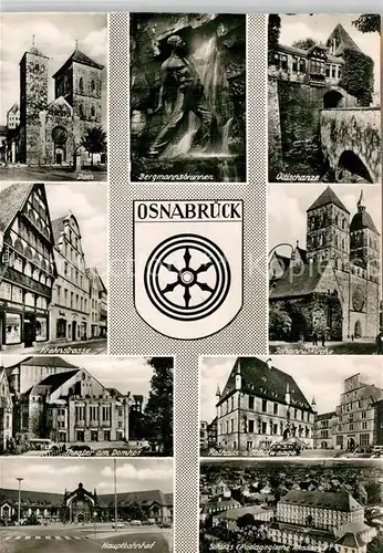 AK / Ansichtskarte Osnabrueck Dom Bergmannsbrunnen Vitischanze Krahnstrasse Johanniskirche Theater Rathaus Hauptbahnhof Schloss Kat. Osnabrueck