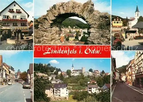 AK / Ansichtskarte Lindenfels Odenwald Teilansichten Heilklimatischer Hoehenluftkurort Brunnen Kirche Felsentor Kat. Lindenfels