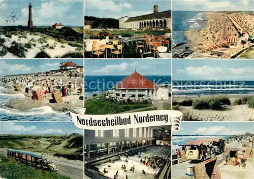 AK / Ansichtskarte Norderney Nordseebad Duenen Leuchtturm Cafe Restaurant Terrasse Strand Promenade Touristenbahn Wellenbad Kat. Norderney