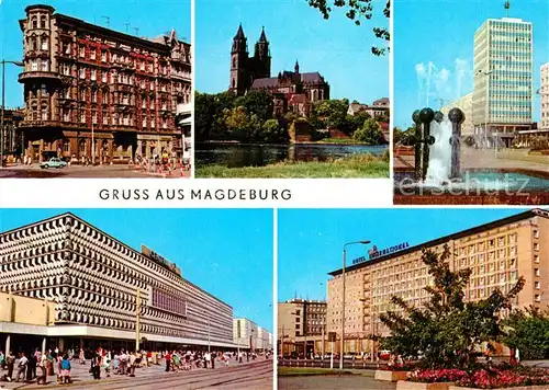 AK / Ansichtskarte Magdeburg Hasselbachplatz Elbe Dom Karl Marx Strasse Centrum Warenhaus Hotel International Kat. Magdeburg