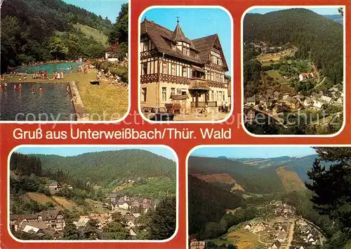 AK / Ansichtskarte Unterweissbach Schwimmbad FDGB Ferienheim Blick von Schiefergruben Quittelsberg Neubaugebiet Kat. Unterweissbach