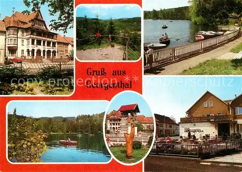 AK / Ansichtskarte Georgenthal Gotha Hotel Deutscher Hof Schwabhaeuser Kopf Bootsanlegestelle Hammerteich FDGB Erholungsheim Kat. Georgenthal