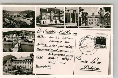 AK / Ansichtskarte Bad Nassau Rathaus Panorama Kurhaus Schloss Stein Denkmal Kat. Nassau Lahn