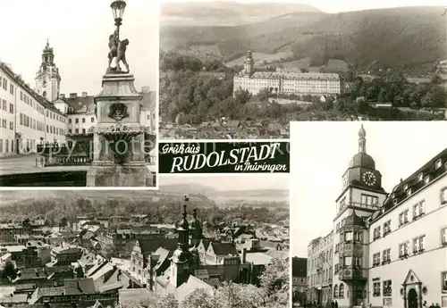 AK / Ansichtskarte Rudolstadt Platz Brunnen Residenzschloss Heidecksburg Rathaus Stadtpanorama Kat. Rudolstadt