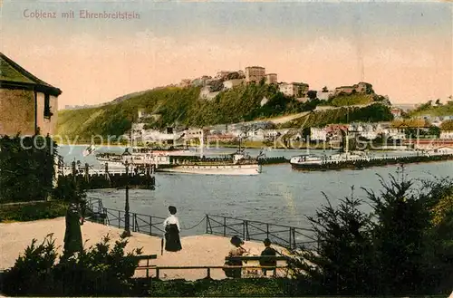 AK / Ansichtskarte Coblenz Koblenz Schiffsbruecke mit Ehrenbreitstein Kat. Koblenz Rhein