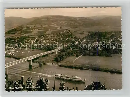 AK / Ansichtskarte Muelheim Mosel Panorama Moselbruecke Personsnschiff Kat. Muelheim (Mosel)