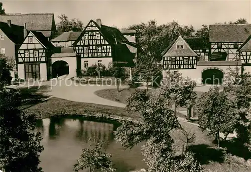 AK / Ansichtskarte Nitschareuth Fachwerkhaeuser mit Hoftorbogen 18. Jhdt. Denkmalschutz Serie Thueringer Fachwerkbauten Kat. Langenwetzendorf