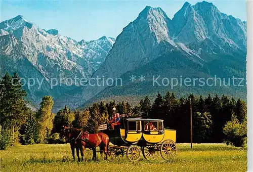 AK / Ansichtskarte Postkutsche Garmisch Partenkirchen Grainau Badersee Alpspitze Hoellental Kat. Post