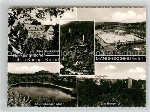 AK / Ansichtskarte Manderscheid Eifel Schwimmbad Burgen Mosenberger Maar Haus Burgblick Kat. Manderscheid