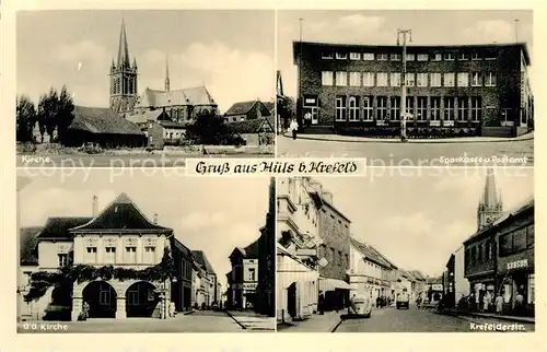 AK / Ansichtskarte Huels Krefeld Kirche Sparkasse Postamt Krefelderstrasse Kat. Krefeld