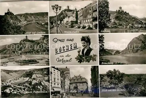 AK / Ansichtskarte Cochem Mosel Panorama Moselstrasse Promenade Brauseley Pinnerkreuz Markt Blick von der Umkehr Kat. Cochem