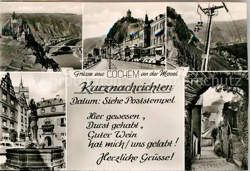 AK / Ansichtskarte Cochem Mosel Burg Promenade Sessellift Brunnen Tor Kat. Cochem