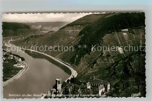 AK / Ansichtskarte Beilstein Mosel Fliegeraufnahme mit Burg Metternich und Karmeliter Kloster Kat. Beilstein