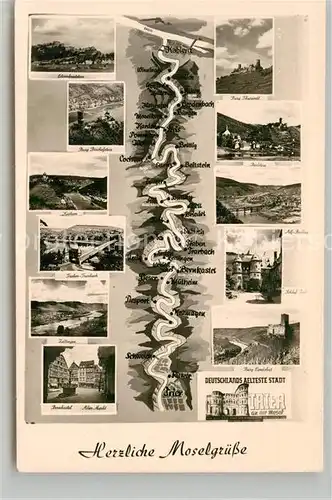 AK / Ansichtskarte Mosel Region Ehrenbreitstein Burg Bischofstein Kochem Traben Trarbach Zeltingen Bernkastel Markt Burg Thurandt Beilstein Alf Bullay Schloss Zell Burg Landshut Porta Nigra Kat. Koblenz